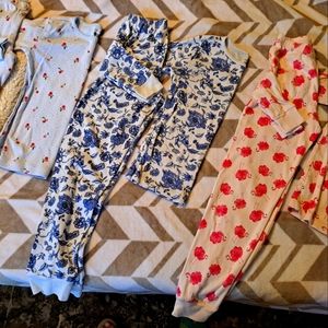 Janie & Jack, 3 pair pajamas, cherries, blue floral, flamingos size 8 VEC